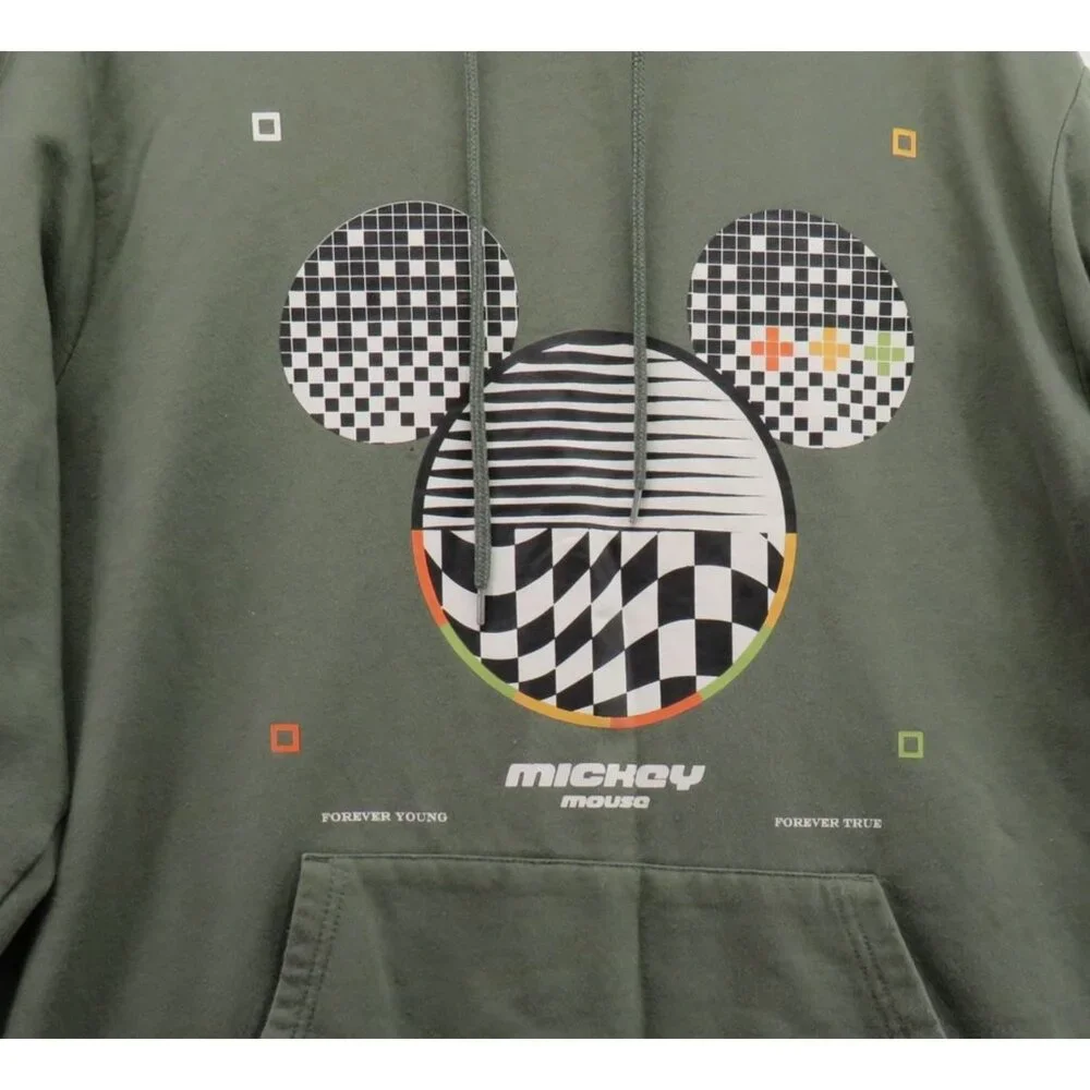 Disney Hoodie Mens Size Extra Large Mickey Mouse Logo Green Graphic‎ Sweater